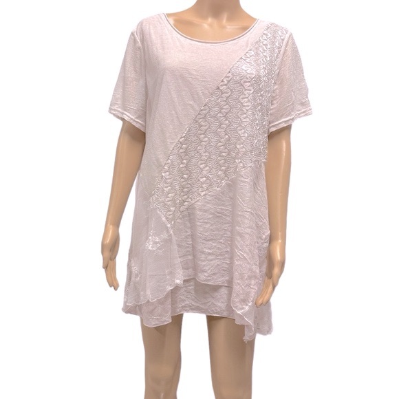 Simply Couture Pale Pink Short Sleeve Lace Ruffle Sheer Overlay Top Plus Size 2X - Picture 2 of 10